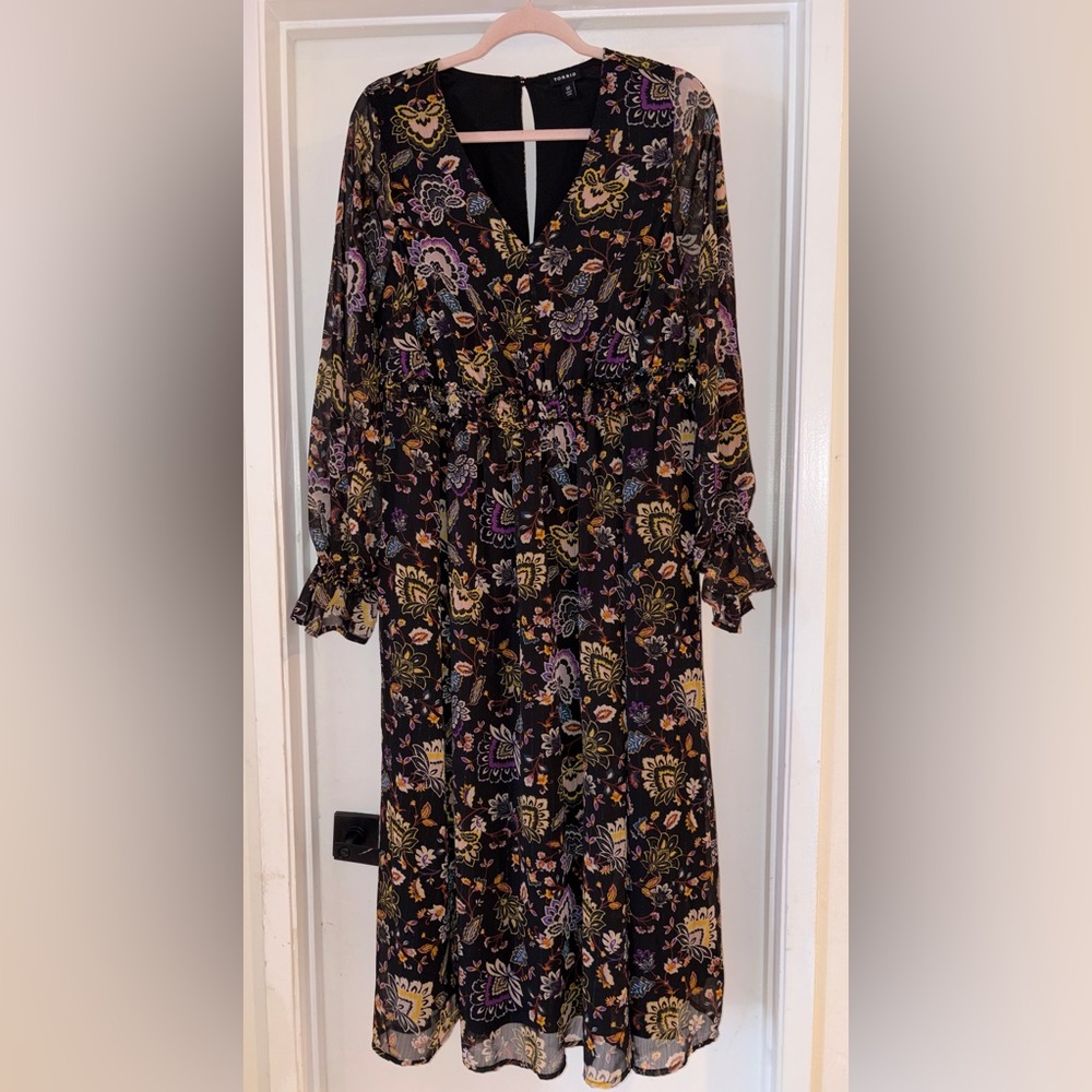 Torrid Black Floral Long Sleeve Dress